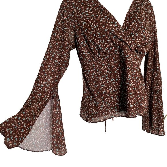 No Boundaries Babydoll Top Cropped sz L Y2K Dark Cottagecore Forest Fairy Grunge - Picture 3 of 6